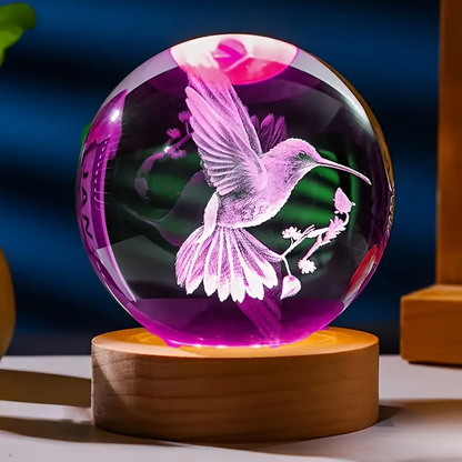 Charming Hummingbird Crystal Ball Night Light – Warm Glow, USB Powered - 3DGiftly