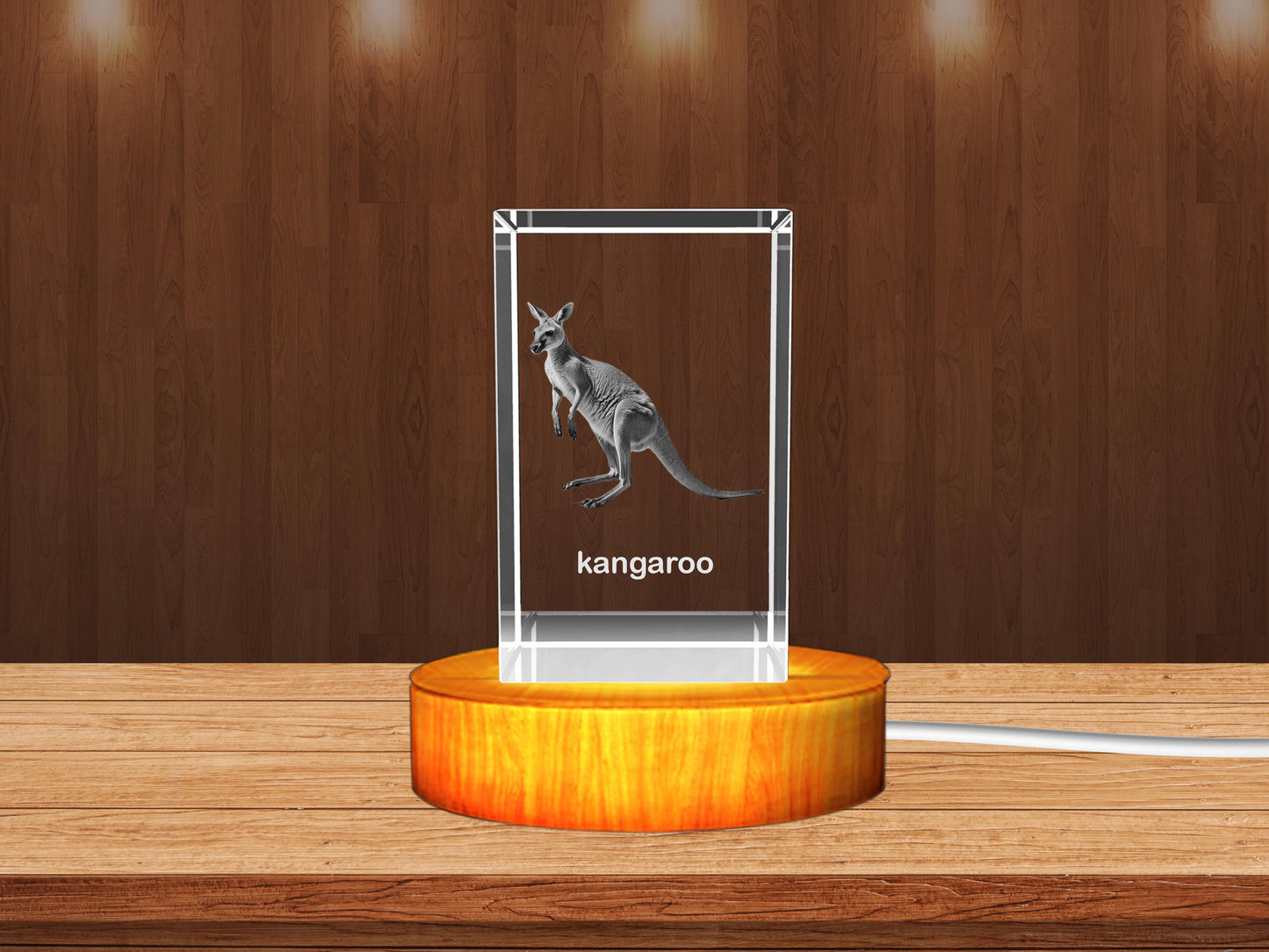 Australian Kangaroo 3D Crystal Figurine with LED Base - 3DGiftly