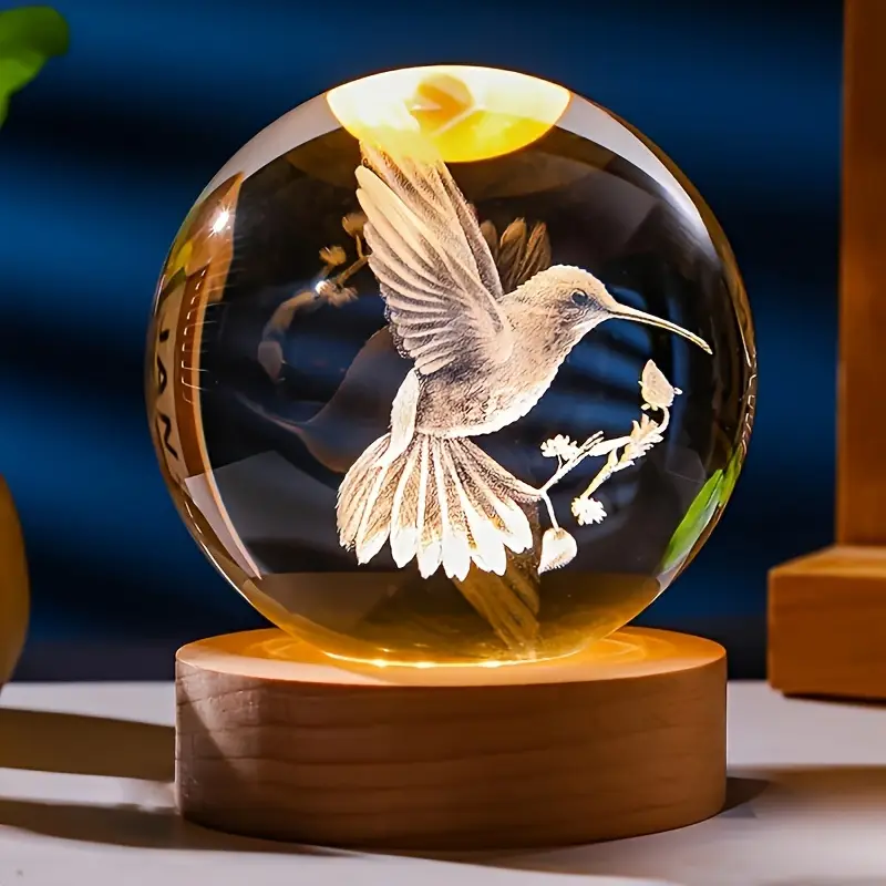 Charming Hummingbird Crystal Ball Night Light – Warm Glow, USB Powered - 3DGiftly