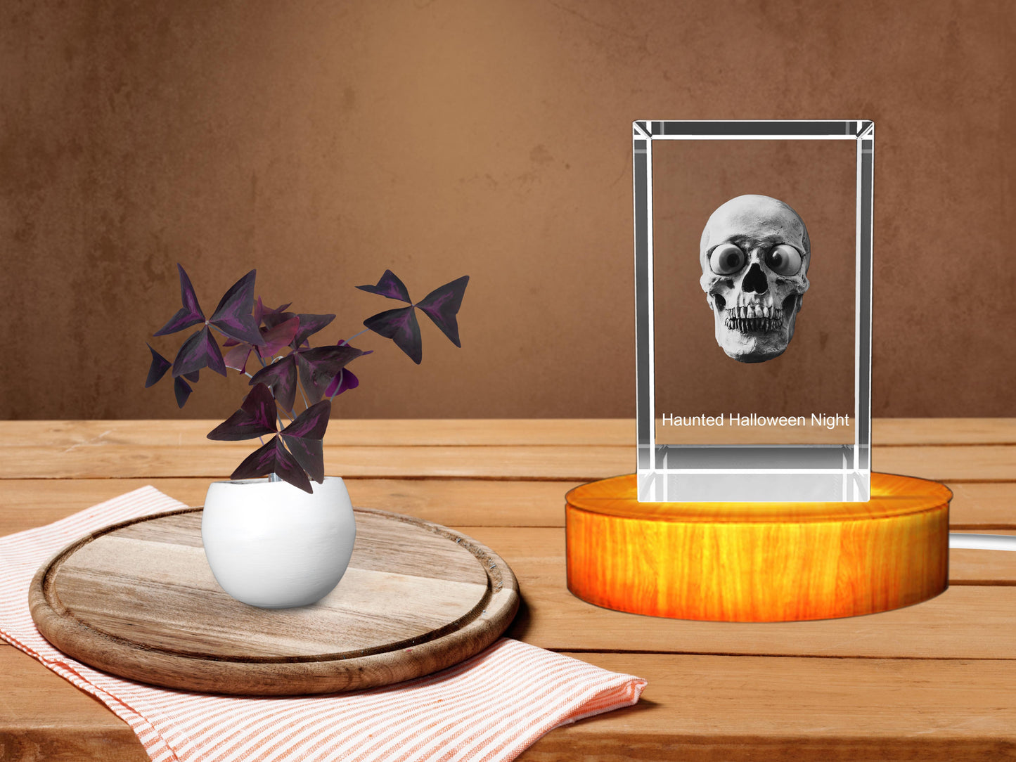 3D Crystal Halloween Skull Keepsake Night Lamp with LED Base