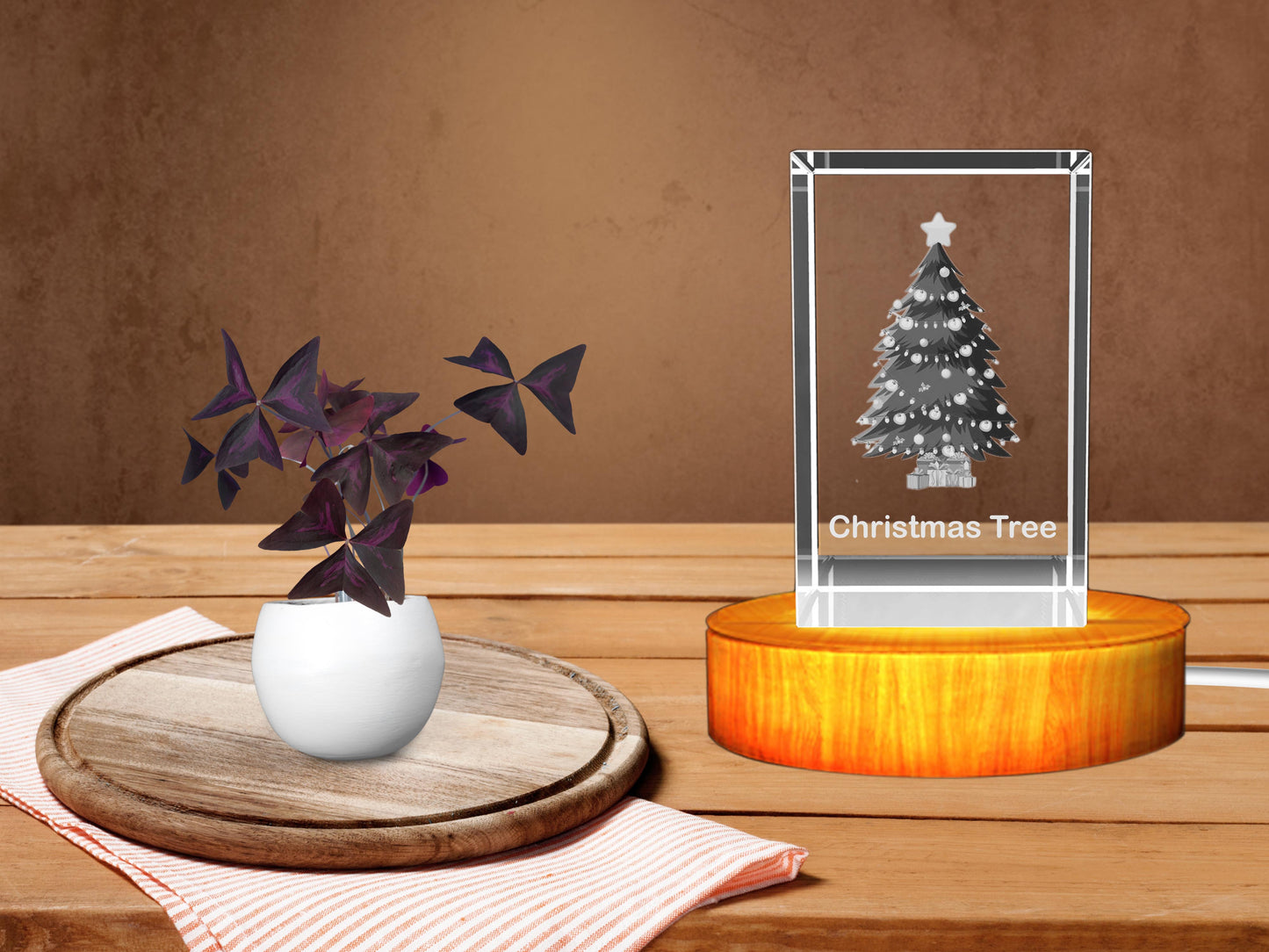 3D Crystal Christmas Tree Keepsake Night Lamp with LED Base