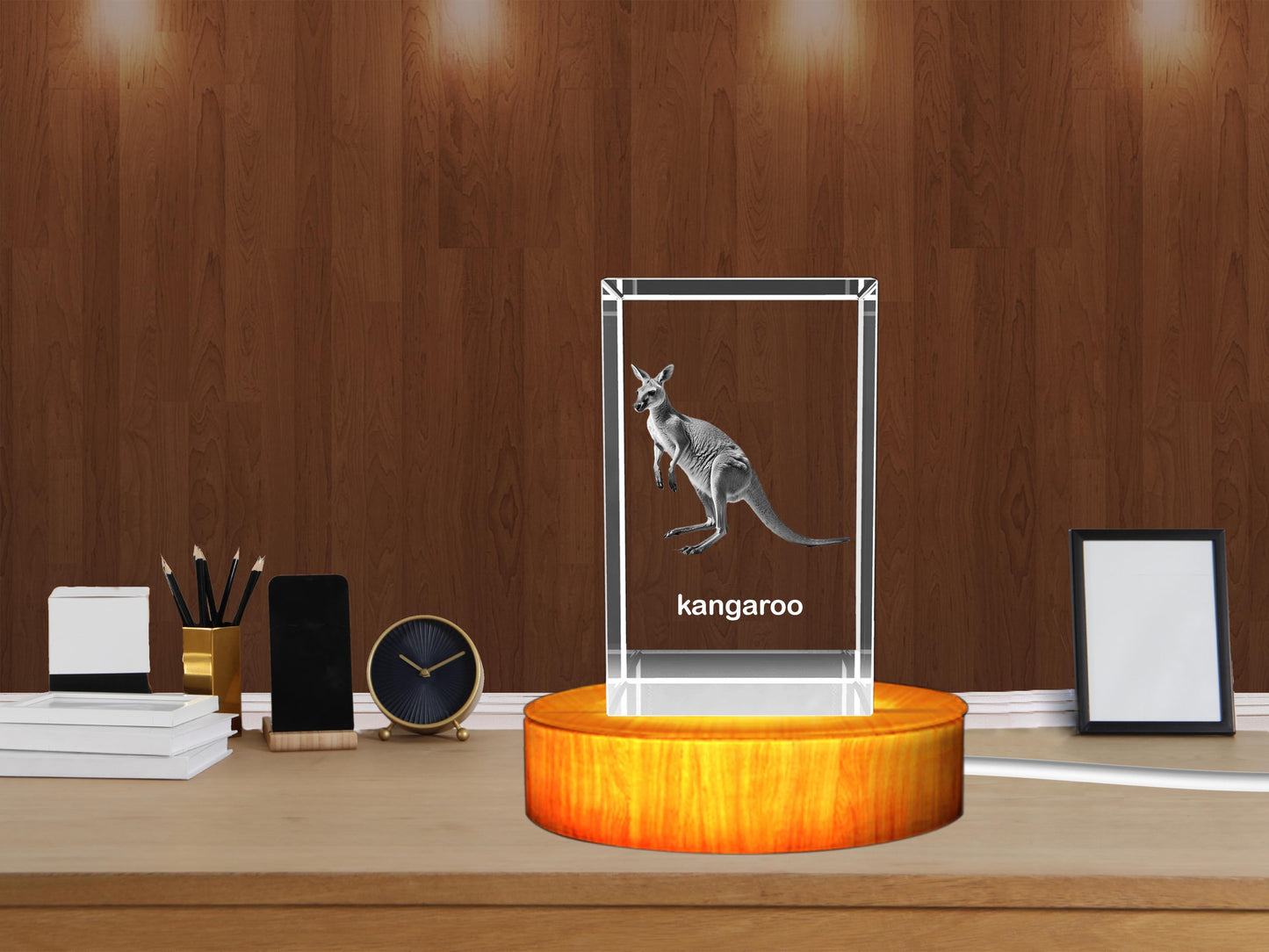 Australian Kangaroo 3D Crystal Figurine with LED Base - 3DGiftly