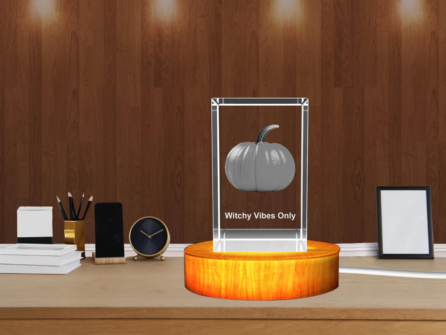 3D Crystal Halloween Pumpkin Keepsake Night Lamp with LED Base