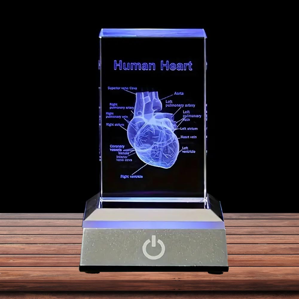 3D Engraved Heart Crystal with Colorful LED Night Light - 3DGiftly