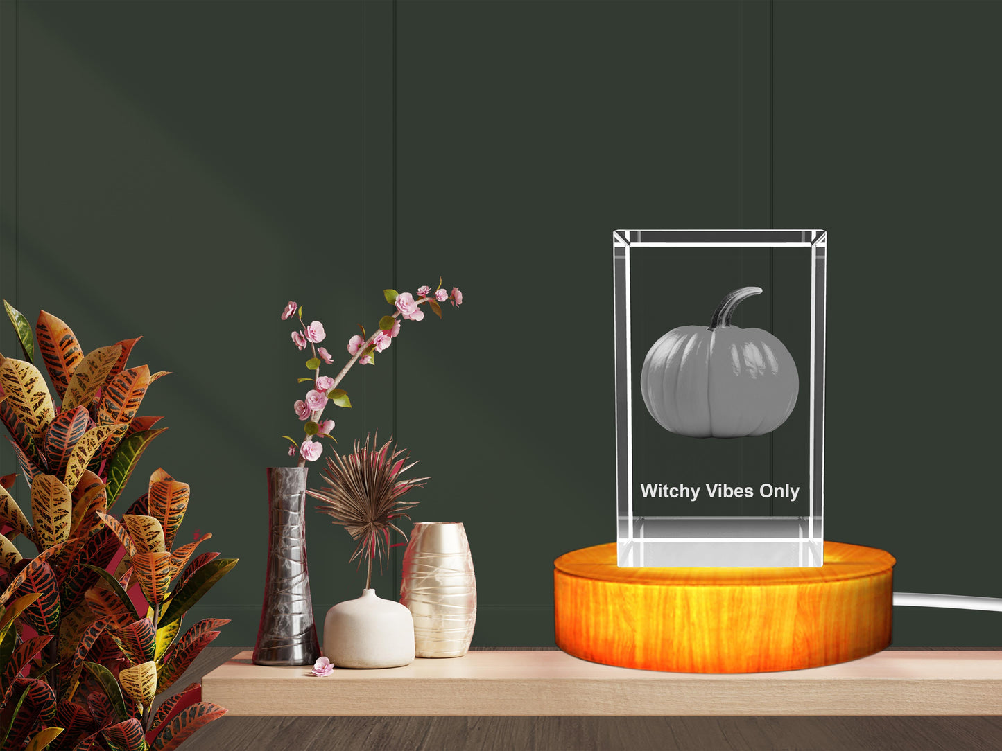 3D Crystal Halloween Pumpkin Keepsake Night Lamp with LED Base