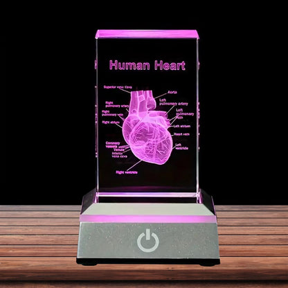 3D Engraved Heart Crystal with Colorful LED Night Light - 3DGiftly