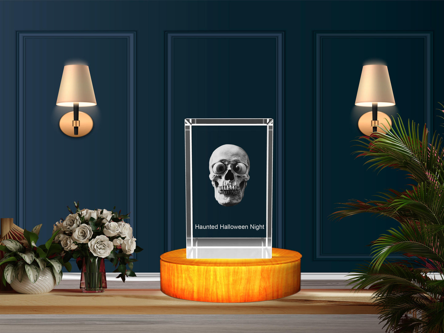 3D Crystal Halloween Skull Keepsake Night Lamp with LED Base