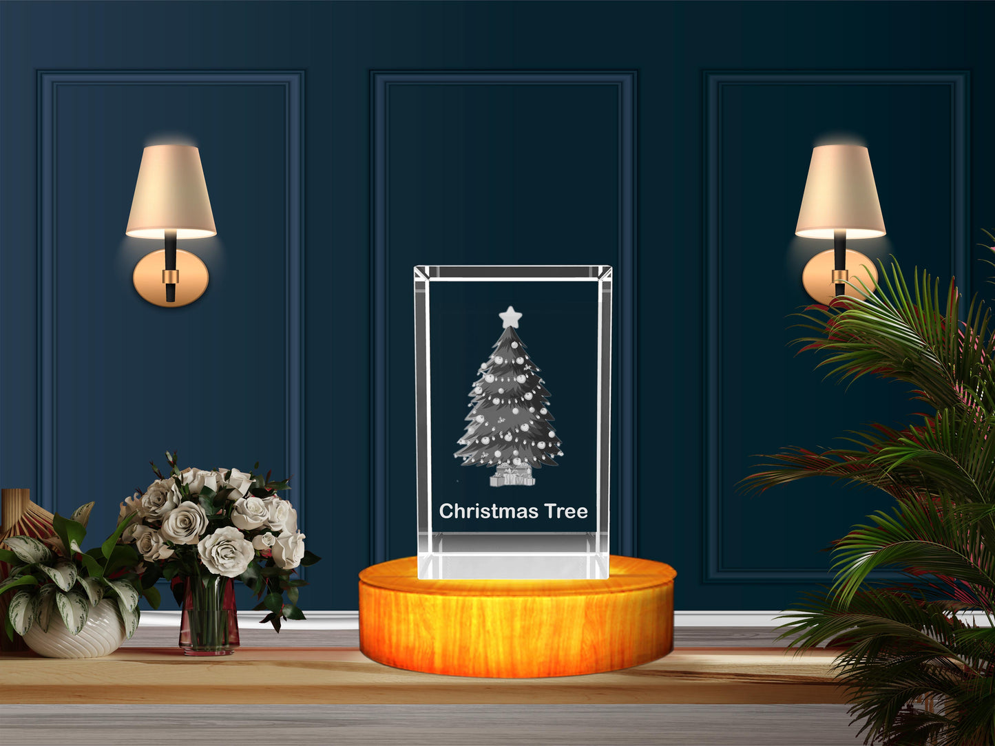 3D Crystal Christmas Tree Keepsake Night Lamp with LED Base