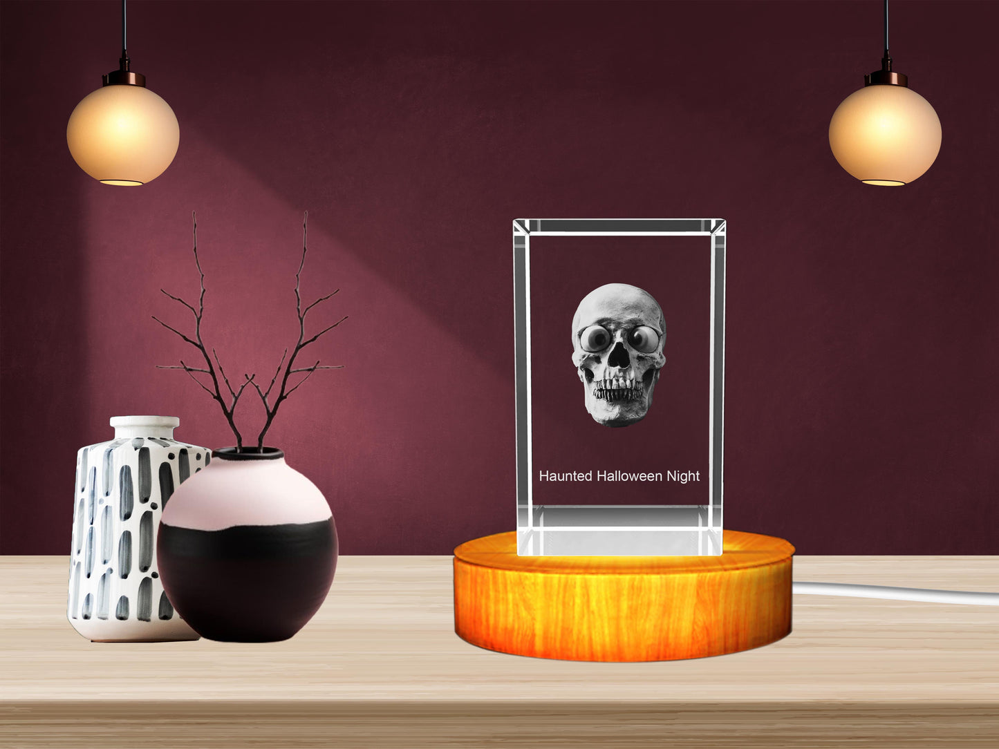 3D Crystal Halloween Skull Keepsake Night Lamp with LED Base