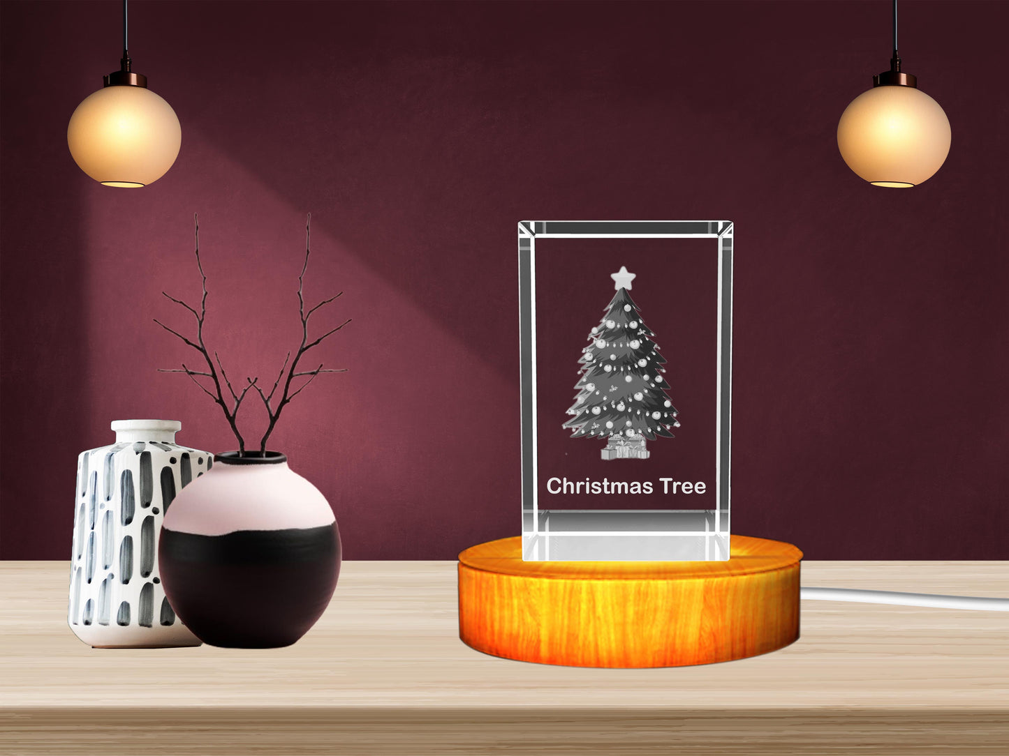 3D Crystal Christmas Tree Keepsake Night Lamp with LED Base