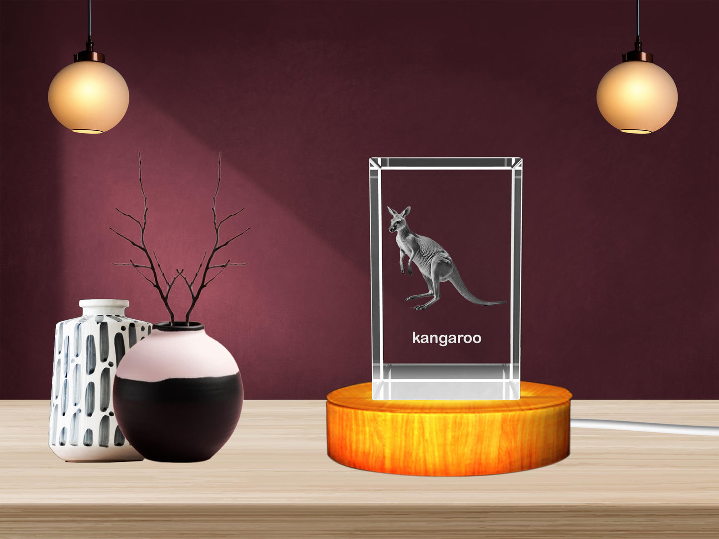 Australian Kangaroo 3D Crystal Figurine with LED Base - 3DGiftly