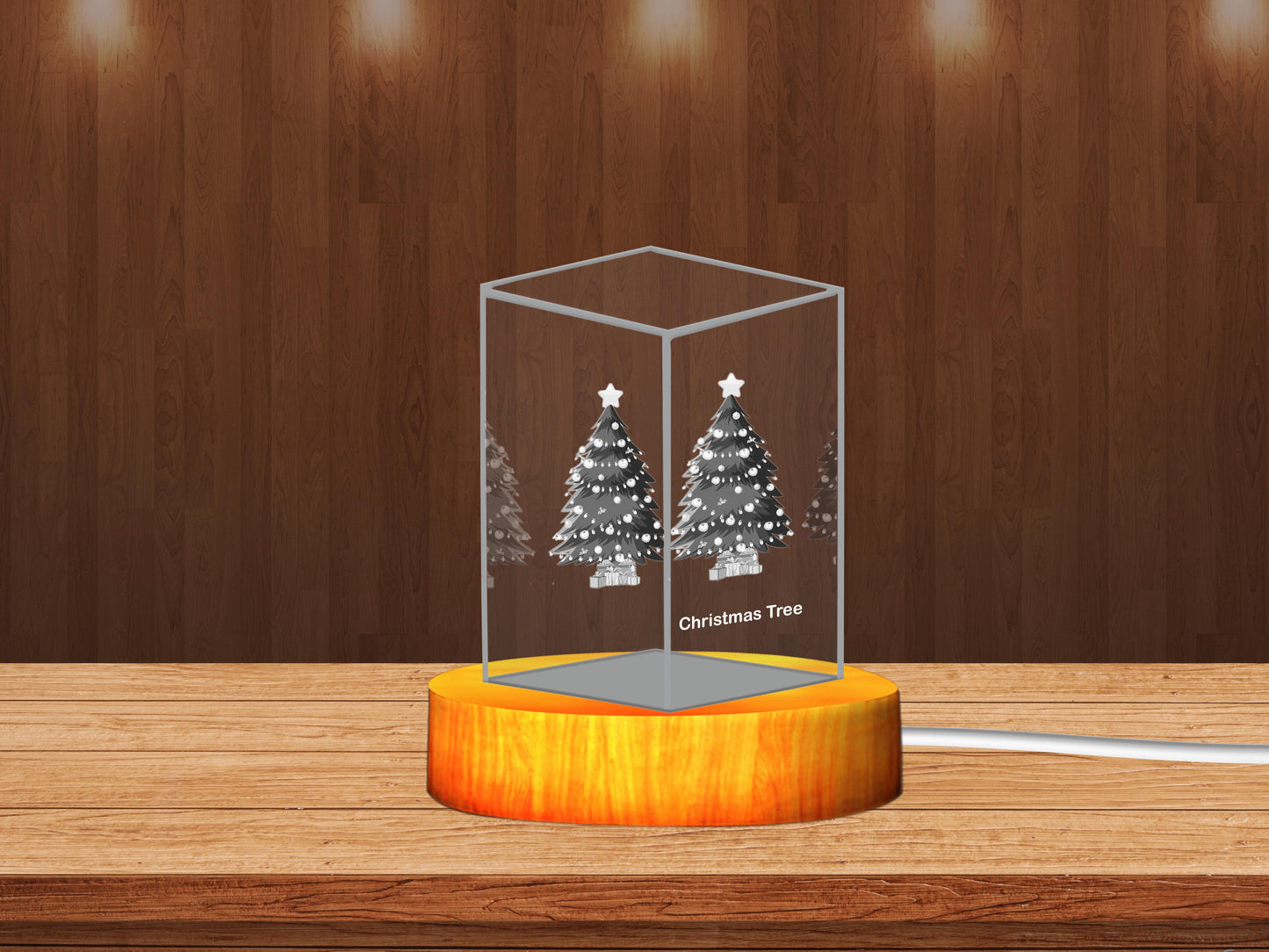 3D Crystal Christmas Tree Keepsake Night Lamp with LED Base