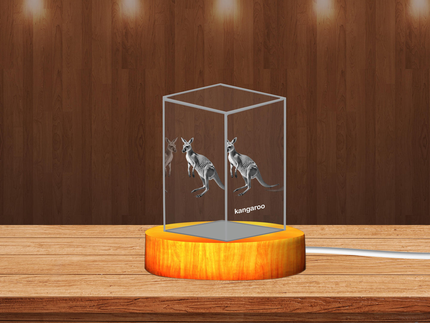 Australian Kangaroo 3D Crystal Figurine with LED Base - 3DGiftly